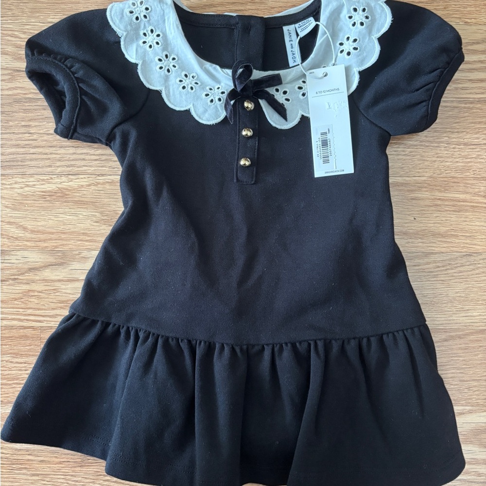 Janie and Jack Black Dress with White Scalloped Collar
